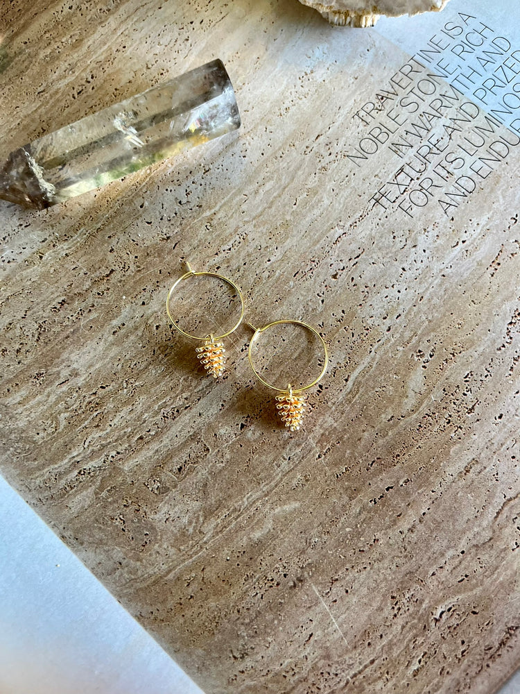 Gold Pinecone Hoops